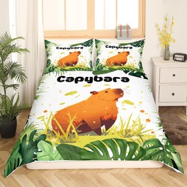 Kawaii Capybara Duvet Cover 2-Piece Funny Capybaras Bedding Set 135 x 200 cm Rodents Capybara Print Comforter Cover Cute Cartoon Capybara Duvet Cover Rustic Farmhouse Capybara Bed Linen