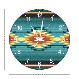Southwest Tribal Geometric Diamond Turquois Funny Wall Clock 12x12 inch Silent Non-Ticking PVC Clock Battery Operated Bedroom Living Room Home Wall Hanging Decor Art