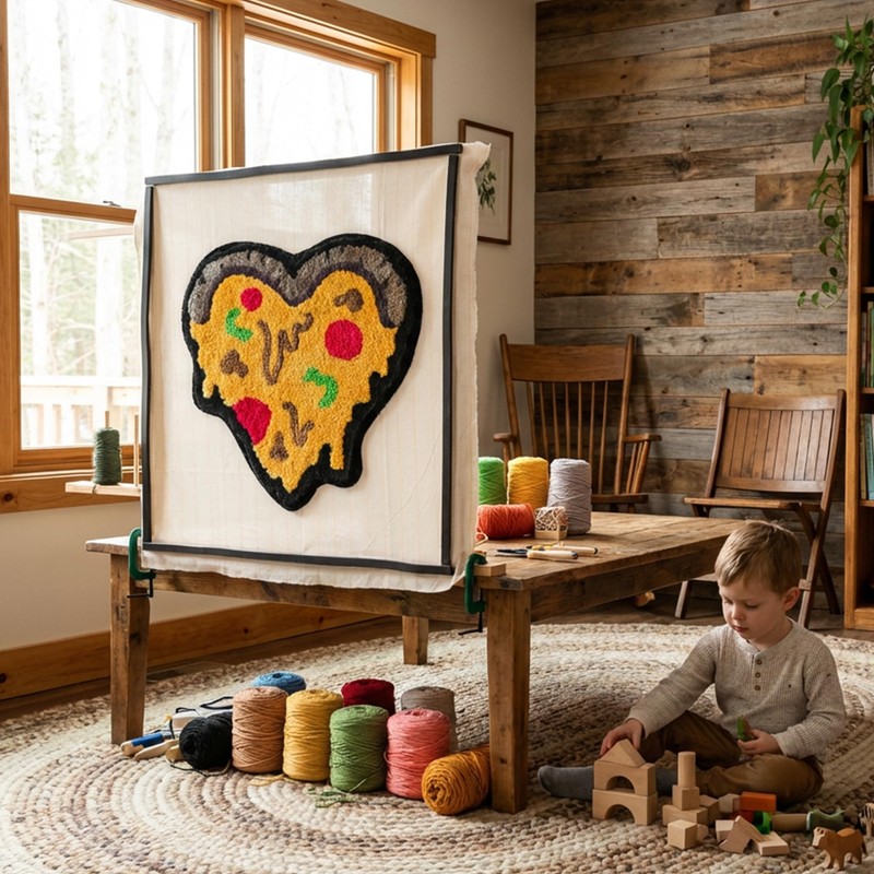 Rug Tufting Frame, 29.5in X 29.5in Wooden,with Rubber Strips for