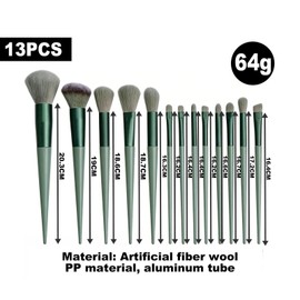 13 Piece Vegan Synthetic Makeup Brush Set No-Shed with Green Travel Case
