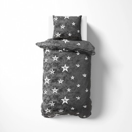 Leonado Vicenti Microfibre Bed Linen Set, 135 x 200 cm, 2-Piece Lightweight Star Pattern, Anthracite, Grey, Wrinkle-Free, Easy Care