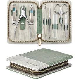 Juego de manicura 8 en 1, kit de pedicura profesional, kit de manicura de acero inoxidable, kit de aseo de viaje portátil, herramientas para el cuidado de las uñas, cortaúñas, herramientas de pedicura con estuche de viaje de cuero (verde)