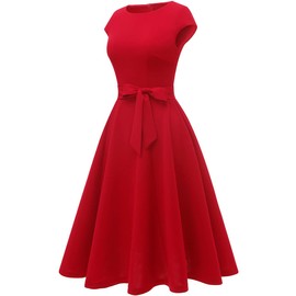 DRESSTELLS Red Formal Dresses for Women Work 1950's Cocktail Vintage Fall Tea Party for Bridesmaid Wedding Guest Dresses Red 2XL