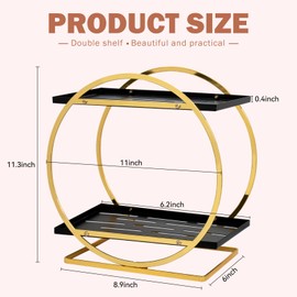 Perfume Organizer for Dresser, 2 Tier Makeup Organizer for Vanity, Bathroom Counter Organizer, Cosmetic Display Storage Gifts for Women (Black Gold)