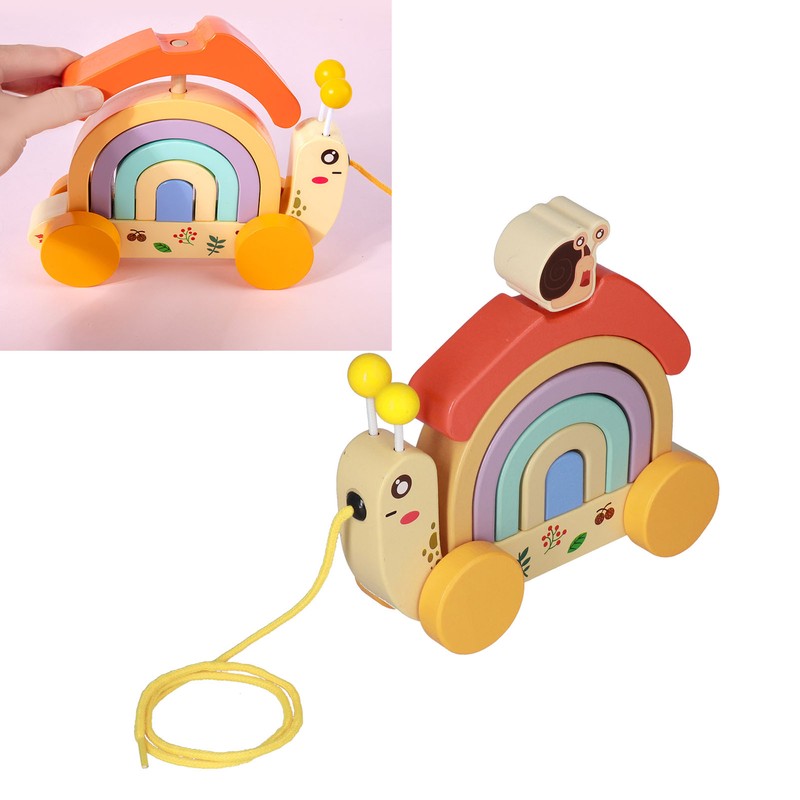Beech Wooden Baby Pull Along Toy WalkALong Snails Toddler for