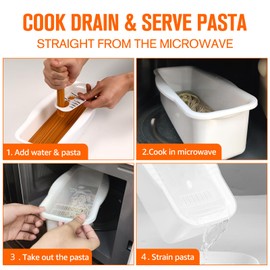 Microwave Pasta Cooker with Strainer Lid- Quickly Spaghetti Cooker- No Sticking or Waiting For Boil- Perfect Make Pasta Every Time- For Dorm, Kitchen or Office, White
