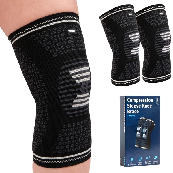 TKWC Knee Brace Compression Sleeve for Men Women, Knee Support for running, weightlifting, BasketBall, Knee Pads for Meniscus Tear, ACL, Arthritis and Knee Pain Relief (Medium)