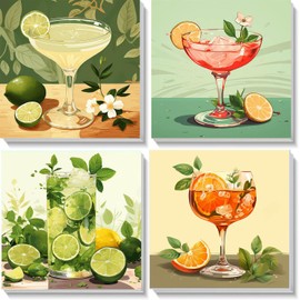 FOXKISS 4 Pack Paint by Numbers Kit for Adults Kids, Easy Framed Adults Paint by Numbers Kits, DIY Cocktail Acrylic Oil Painting Number Kits for Home Wall Decor (8 x 8 Inch)