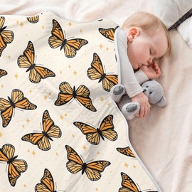 KICPOAY Swaddle Blanket for Brown Monarch Butterflies Baby Receiving Blanket Muslin Baby Swaddles Soft Cotton Breathable Nursery Blankets for Unisex Boys and Girls 30x40 Inch