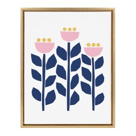 Kate and Laurel Sylvie Nordic Flowers Framed Canvas by Myriam Van Neste, 18x24 Gold, Whimsical Abstract Wall Decor