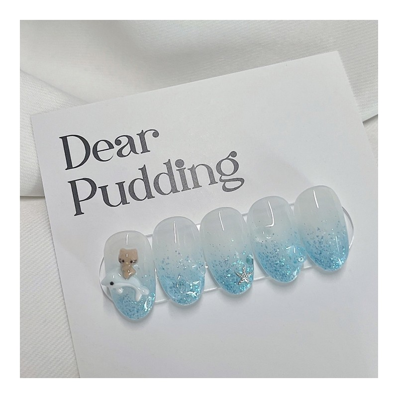 [Handmade Nail Tips] Dolphin Ocean Nail Tips - Petit Almond