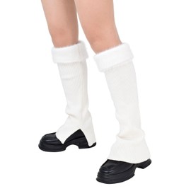 TeeYee Women's Winter Leg Warmers Leg Warmers Stocking Winter Boot Cuffs with Faux Fur and Slit for Yoga Custume Party, White