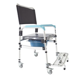 EQCOTWEA Mobile Shower Chair 3 in 1 Commode Toilet Wheel Chair 330lbs Transport Beside Bathroom Waterproof Shower Wheelchair with Detachable Bucket and Brakes Height Adjustable