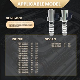 Engine Variable Valve Timing Solenoid VVT 2-pc Intake Exhaust Compatible with EX35 EX37 FX35 FX37 FX50 G25 G35 G37 M35 M37 Q40 Q50 Q60 Q70 Q70L QX50 QX70 350Z 370Z GT-R 3.5L 3.7L 5.0L 2.5L 3.8L