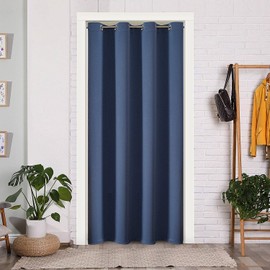 ChrisDowa Blackout Door Curtains for Doorway Privacy, Grommet Closet Curtains for Bedroom Closet Door, Thermal Insulated Temporary Door Cover Room Divider Curtain (1 Panel, Stone Blue, 34 x 80 Inch)