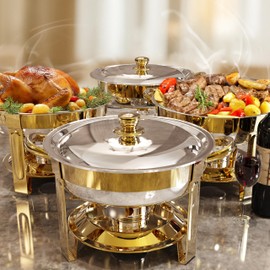 Trivico Chafing Dishes for Buffet Set,4 Pack 6QT, No Assemble Stainless Steel Food Warmers for Catering, Parties & Events, Gold Colors Chafing Dish Buffet Set