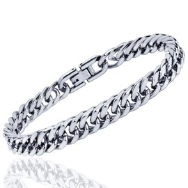 MRDOPELUX Cuban Link Bracelet for Men, Stainless Steel Men's Bracelets, 8MM Sturdy Miami Hand Chain Hip Hop Wrist Jewelry for Husband/Boyfriend (Silver, 9inch)