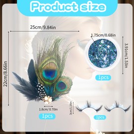 Peacock Headpiece and Artificial Eyelashes Set - Magnificent Peacock Costume Women's Accessories, Ideal Addition to Any Peacock Theme Outfit - Eye-catching Fascinator and False Eyelashes