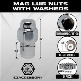 Cragar Standard Mag Lug Nut 7/16"-20 with Offset Washer Chrome Finish Set of 24Pcs