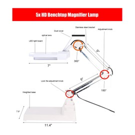 LGXEnzhuo 5X HD Bench-top Magnifier Lamp 110V Table Magnifier LED Lamp for Reading Working Workbench Circuit Board Test 24W