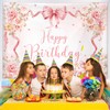 MEHOFOND 7x5ft Coquette Happy Birthday Backdrop Pink Floral Birthday Photography