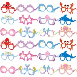 Motionchic 24 Pcs Mermaid Party Favors Decorations Mermaid Themed Paper Eyeglasses Shark Sea Animal Photo Booth Props Mermaid Birthday Decorations for Girls