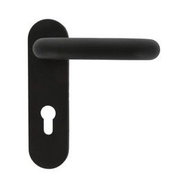 Amig - Set of Door Handles with Polypropylene Plate | Mod. 3PB72 Black | 172 x 46 mm | 9 mm Square | with Key | Steel and Polypropylene Black