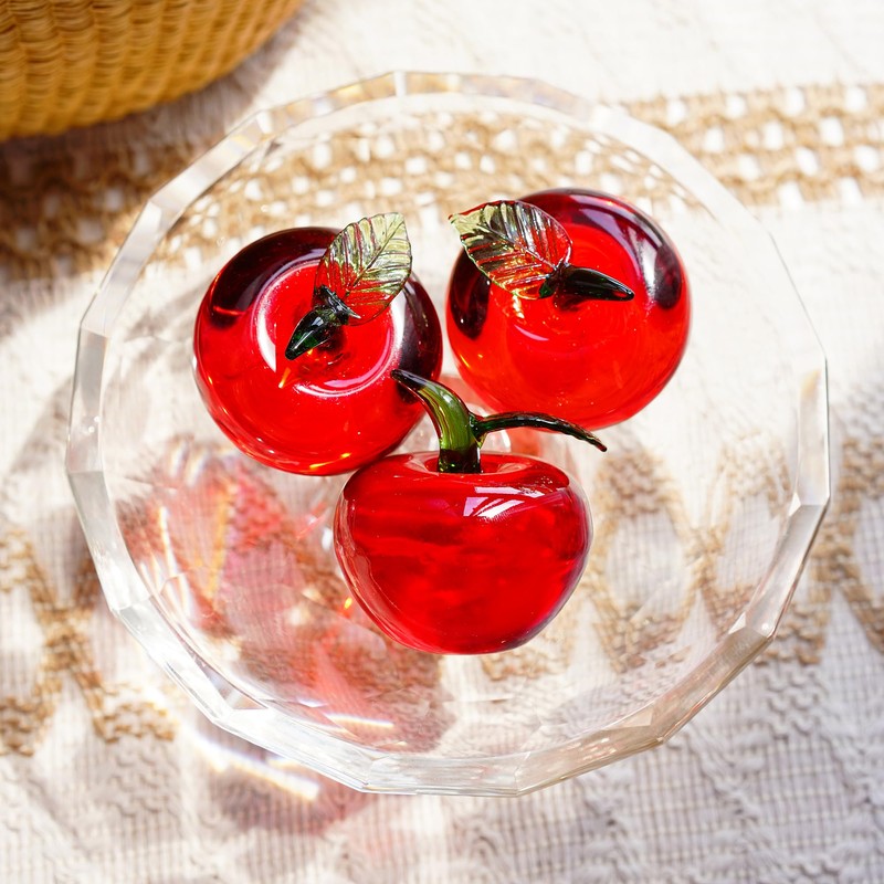 ZEERSHEE Crystal Red Apple Figurine Hand Blown Glass Ornaments Crystal