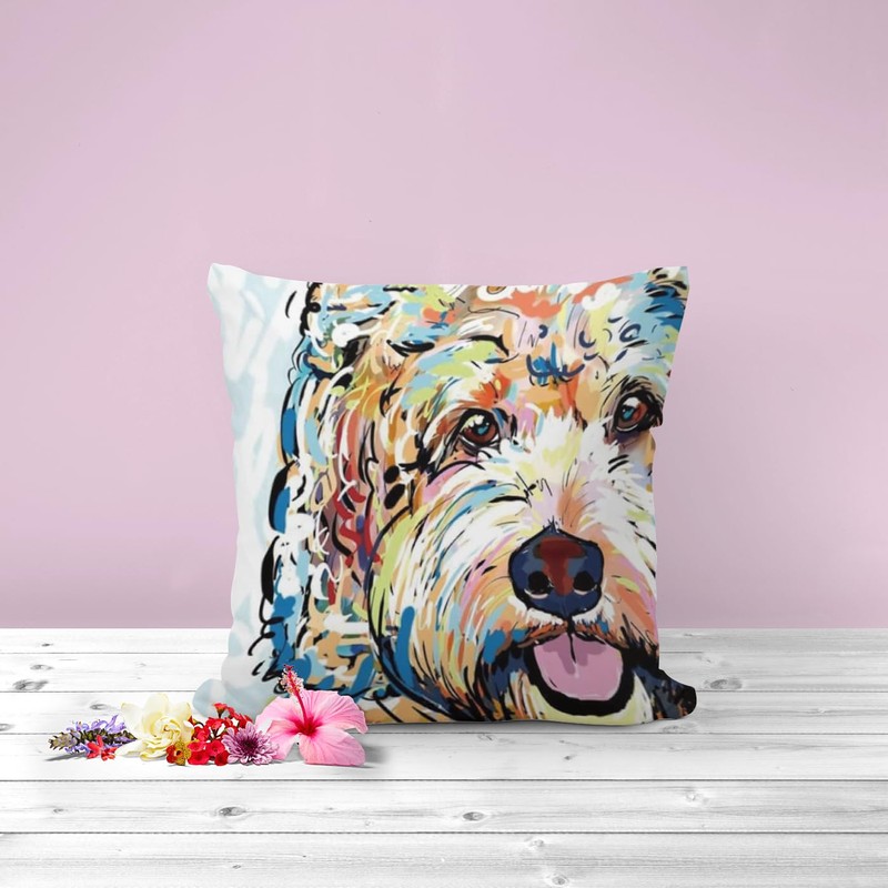 The Beach Stop Decorative Watercolour Bichon Frise Dog Scatter Cushion