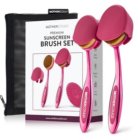 Mothercould Premium Sunscreen Brush Set Kids & Baby Sunblock Applicator with Metal Handles, Travel Bag, 2 Brushes, 2 Caps, & Cleaning Mat Mess-Free Su