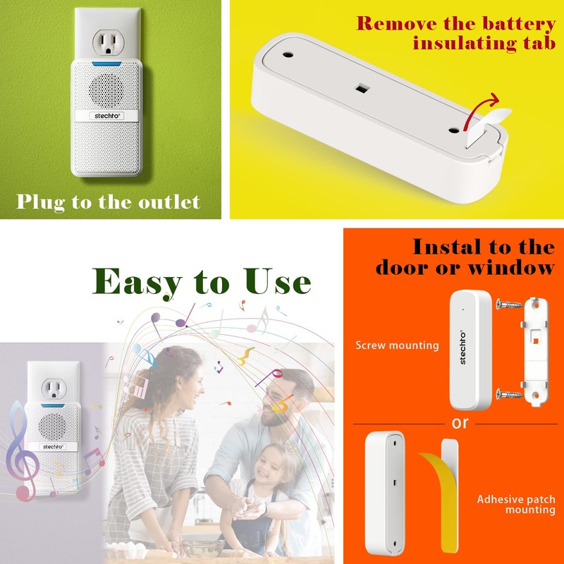 Door Chime,Wireless 600Ft Range 5 Adjustable Volume 1 Magnetic Door