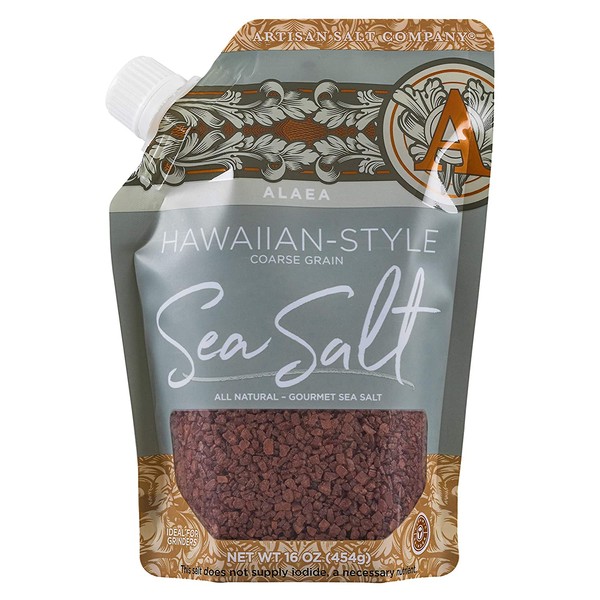 Artisan Salt Company Alaea Red Hawaiian-style Sea Salt, Coarse Grain, Pour Spout Pouch, 16 Ounce