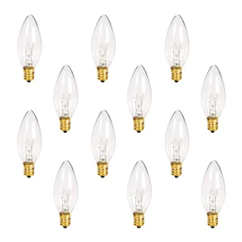 Holiday Joy C26 Christmas Crystal Clear Torpedo Tip Candelabra Replacement Night Light Bulbs - 7 Watt - 120 Volts - E12 (12 Pack) - Great for Electric Window Candle Light Bulbs Lamps