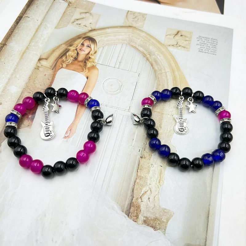Matching Bracelet for Couple Women Men Dainty Guitar Crown Bracelet