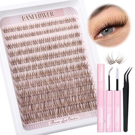 Kit de extensiones de pestañas naturales de Lanflower, marrón, en racimos, estilo I-Brown, 20 Count                                                   