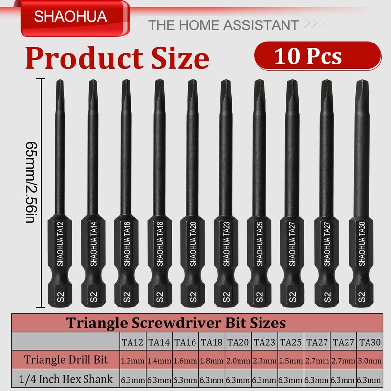 SHAOHUA Triangle Screwdriver Set, 10Pcs S2 Steel Triangle Drill Bit