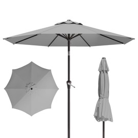 Tobeos 10FT Patio Umbrella, Outdoor Umbrella with Push Button Tilt and Crank, 8 Sturdy Ribs, UV Protection & Waterproof Market Umbrella for Pool, Backyard, Beach,Deck(Light Gray)