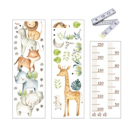 1 Piece of Height Chart Wall Sticker, 1 Piece of Double-Sided Soft Ruler, Height Chart Animal Sticker, Children's Room Decoration Sticker, Height Recording Wall Sticker