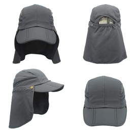 Huakunda Hat with Neck Protection, Removable, Multi-Purpose Summer Sun Hat, Sun Protection, Breathable, Quick Drying, UV Protection, darkgray