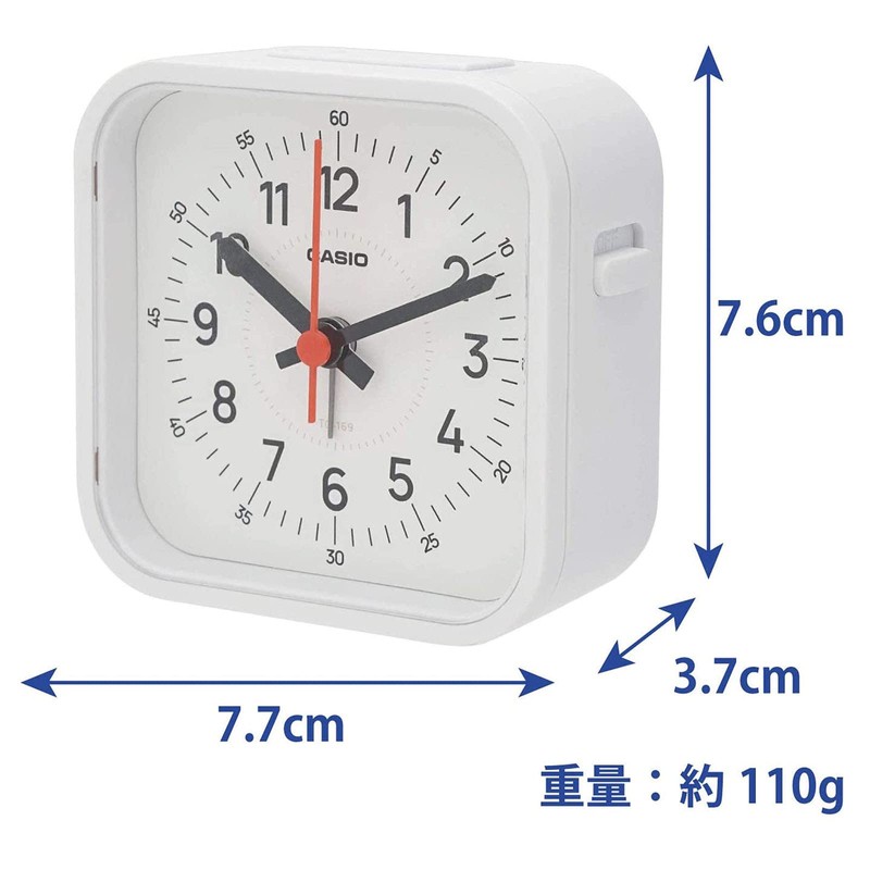 Casio TQ-169-7JF Alarm Clock, White, Analog, Small, Mini Light, Snooze