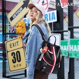 FANDARE Fashion Women Backpack Waterproof Shoulder Bags Anti-Theft Daypack PU Leather Ladies Rucksack for Work Travel Office Shopping Women Handbag Top-Handle Bags Black