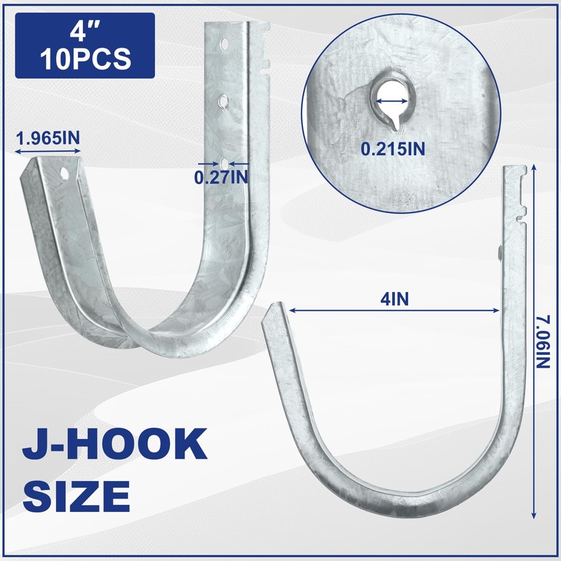 Gisafai 10 Pcs 4 Inch Cable Support J-Hook, Garage Hooks