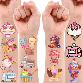 Ice Cream Temporary Tattoos - Ice Cream Birthday Decorations Party Favor Supplies Boy Girl Teen Gift Idea Summer Holiday Festival Outdoor Activity