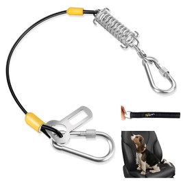 Dog Seat Belt Harness for Car, 5-in-1 Coated Wire Dog Seatbelt, HYLIYAKI Shock Spring-Loaded No Chew Pet Dog Car Seatbelt Leash, with Removable Reflective Short Leash(Black, 24 inch/60 CM)