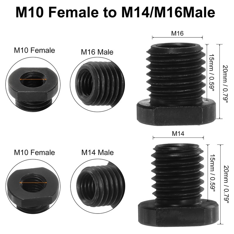 sourcing map 2pcs M10 Female to M14/M16 Male Adapter Polisher