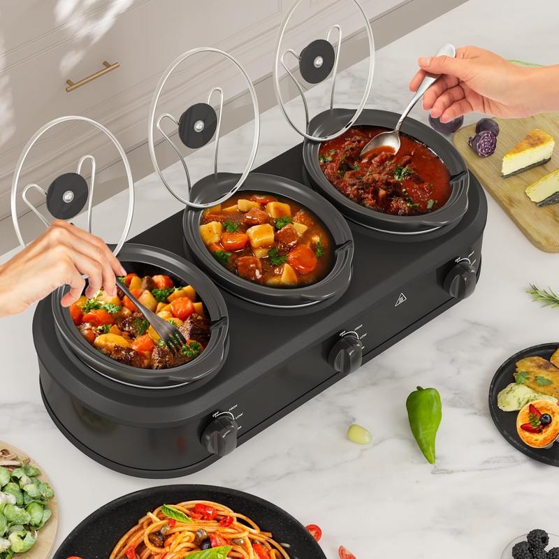 Triple Slow Cooker, 3×1.5 QT Buffet Servers and Warmers, 3
