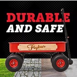 Flybar Classic Wagon for Kids, Toddler - Quad Steering System, Easy Assembly, Adjustable, Folding Handle, Rust Resistance, Durable 10 inch Air-Filled Tires, Extra Deep Beach Cart, Up to 165 lbs,3+ Red