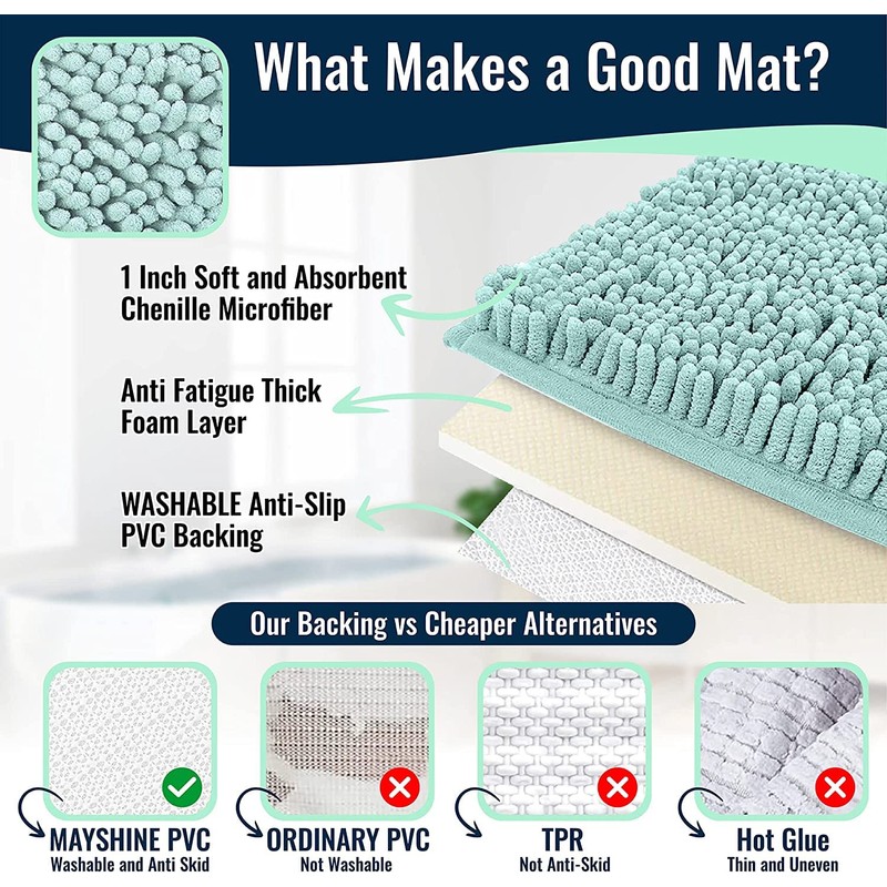 ITSOFT Chenille Bath Mat, Non Slip Bathroom Mat, Absorbent &