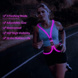 LED Reflective Vest, LED Reflective Running Vest Lights for Runners, Safety USB Rechargeable Running Vest for Men/Women, Three Light Modes, Waterproof LED Light Vest for Running, Cycling or Walking