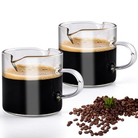 Jiodaueyu Glass Espresso Cups - Set of 2, 75ml Double Spouts Cups,Espresso Coffee Accessories